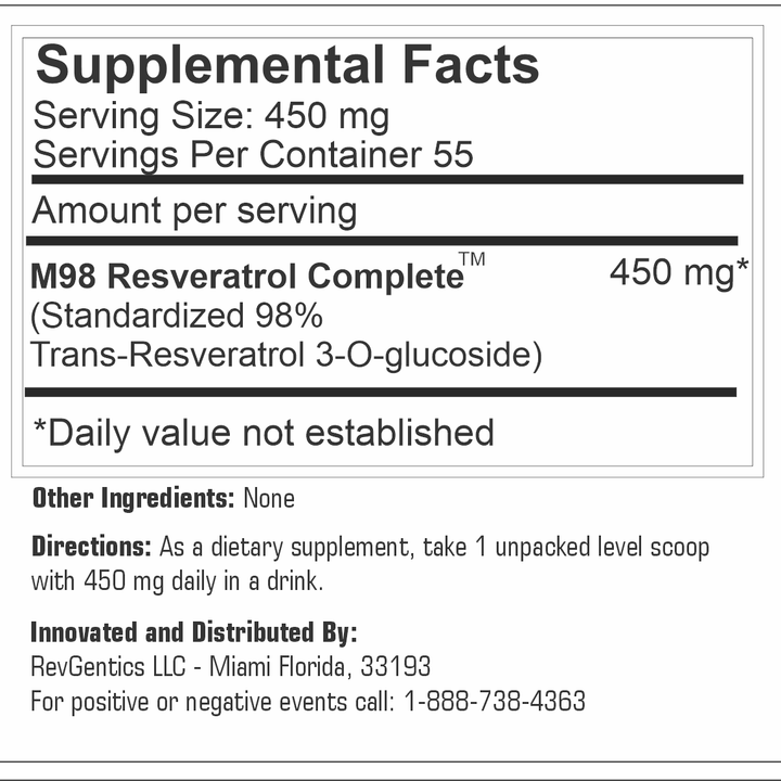 M98 Resveratrol Complete (M98-RC) - Better Than Super Micronized m98-complete-25-gram-powder-ingredients-edited